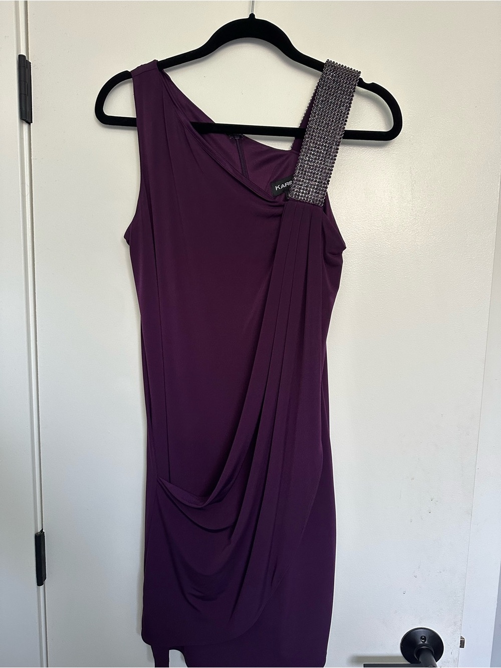 Karina Jeweled One-Shoulder Purple Evening Dress